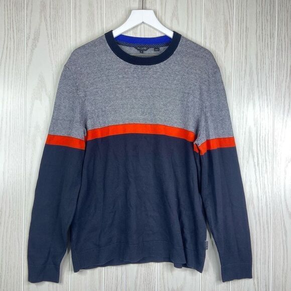 Ted Baker Men's Crew Neck Striped Stretch Knit Pullover Jumper Sweater Size 6 - Picture 1 of 8